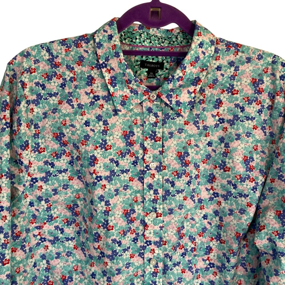 Talbots Sz XL Poplin Cotton Button-front Shirt in Lovely Ditsy Floral Print - Picture 3 of 16